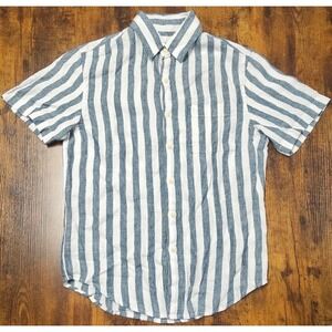 Alex Crane Ola Shirt Men's Small Blue Striped 100% Linen Button Up Short Sleeve